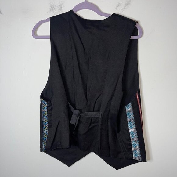 D D Designs Vintage Womens Vest Size Small Black Multi Tapestry Metallic Ribbon - Picture 2 of 12
